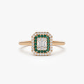 14K Solid Gold Round Emerald and Baguette Diamond Halo Ring 0.47 CTW