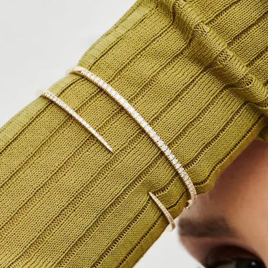 14K Solid Gold 0.50 CTW Round Diamond Cuff Bangle