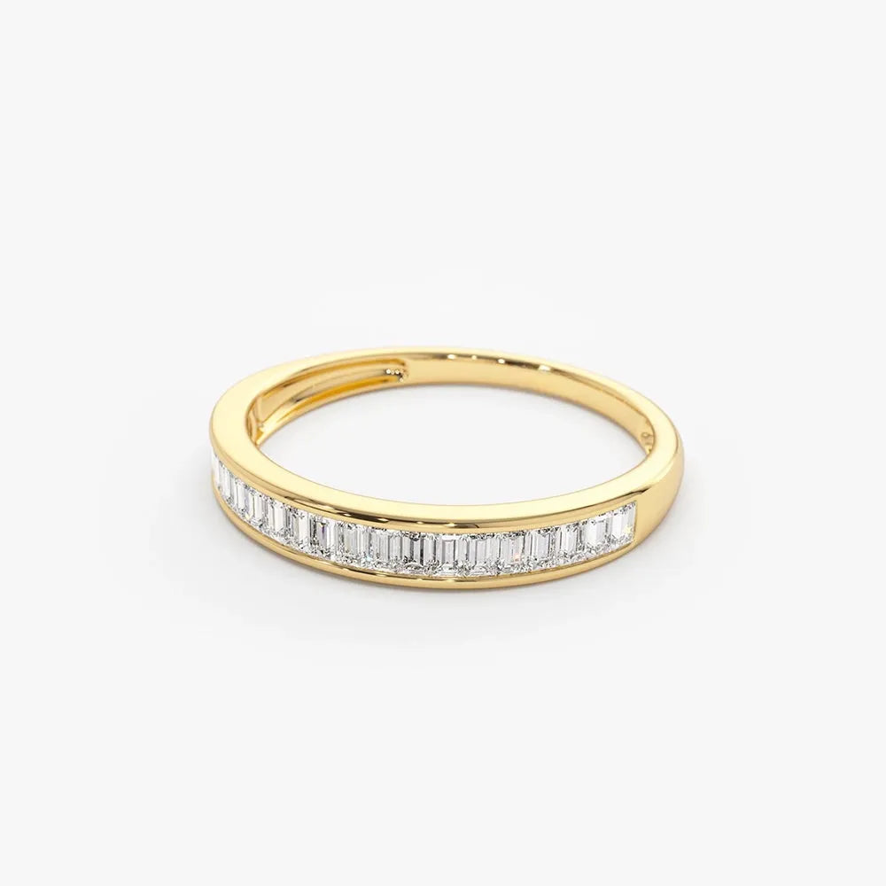 14K Solid Gold Baguette Diamond Channel Set Ring 0.40 Ctw 3MM Band