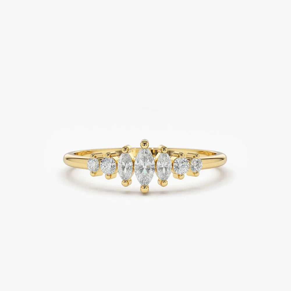 14k Gold Marquise and Round Diamond 0.25 CTW Wedding Band Ring