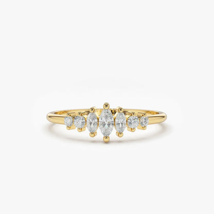 14k Gold Marquise and Round Diamond 0.25 CTW Wedding Band Ring