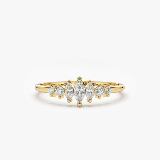 14k Gold Marquise and Round Diamond 0.25 CTW Wedding Band Ring