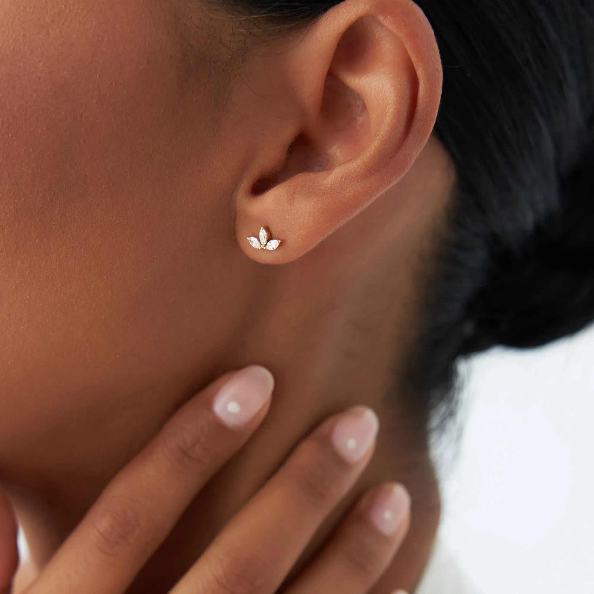14k Gold Diamond Marquise Cut Crown Stud Earrings 0.38 ctw