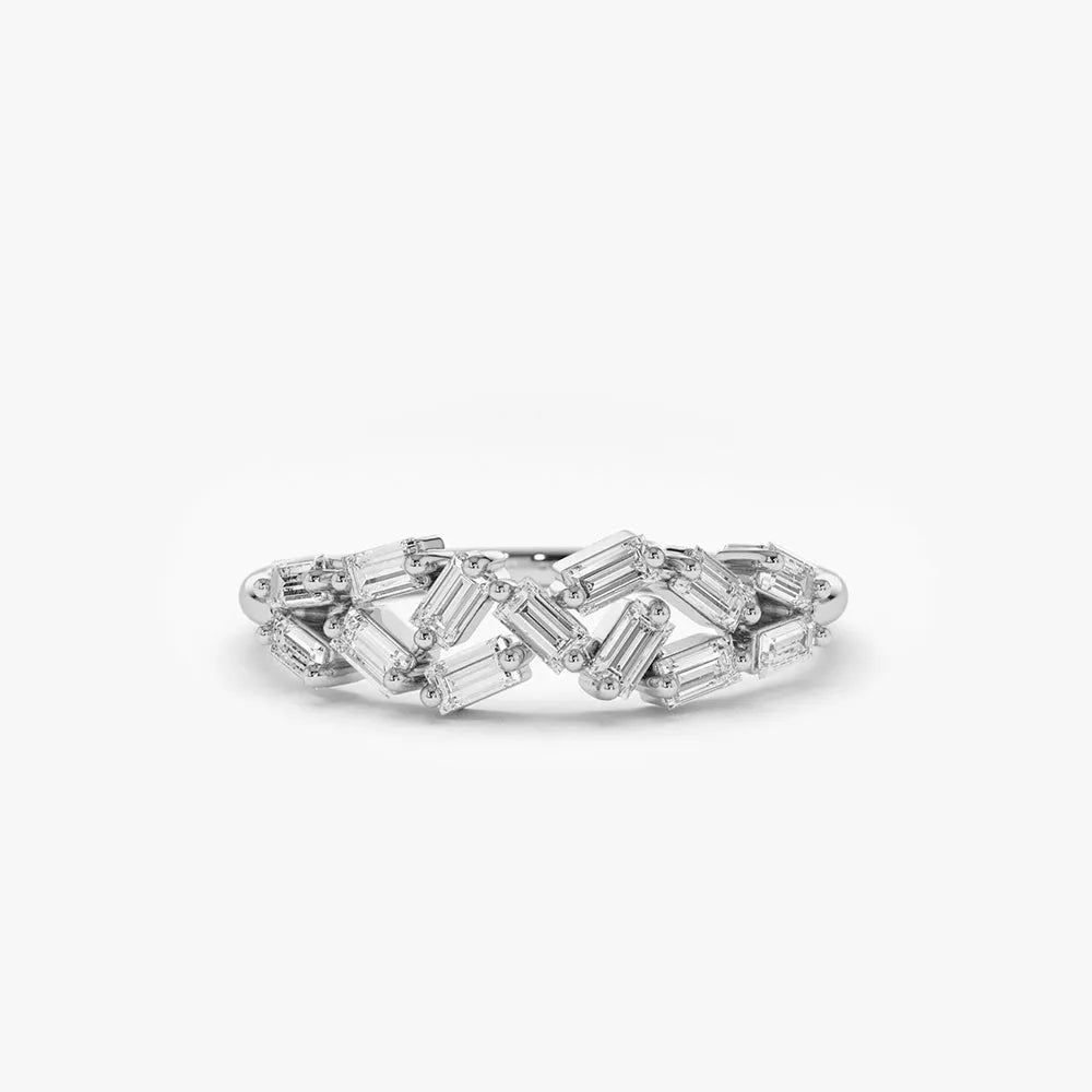 14K Gold Baguette Diamond Stackable Cluster Ring 0.27 Carat