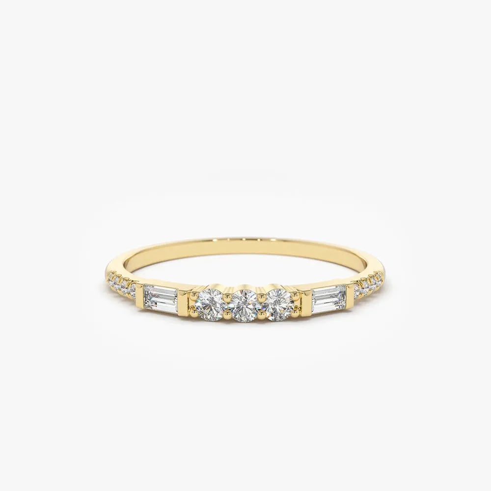 14K Solid Gold 0.23 CTW Round and Baguette Diamond Equilibrium Channel Micro Pave Ring
