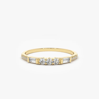 14K Solid Gold 0.23 CTW Round and Baguette Diamond Equilibrium Channel Micro Pave Ring