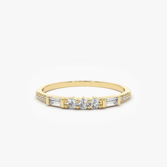 14K Solid Gold 0.23 CTW Round and Baguette Diamond Equilibrium Channel Micro Pave Ring