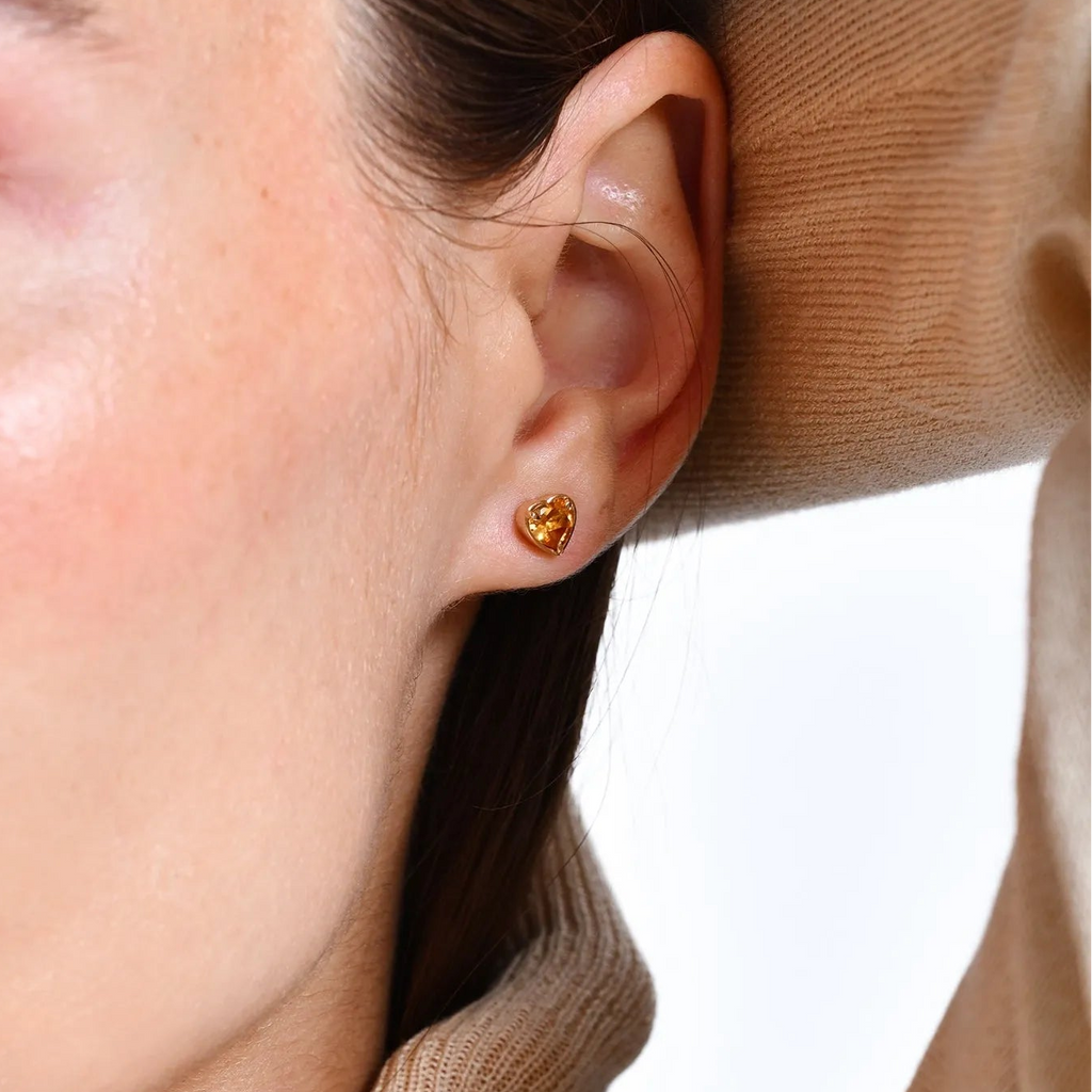 14K Solid Gold Heart Shaped Citrine Stud Earrings 0.80ctw