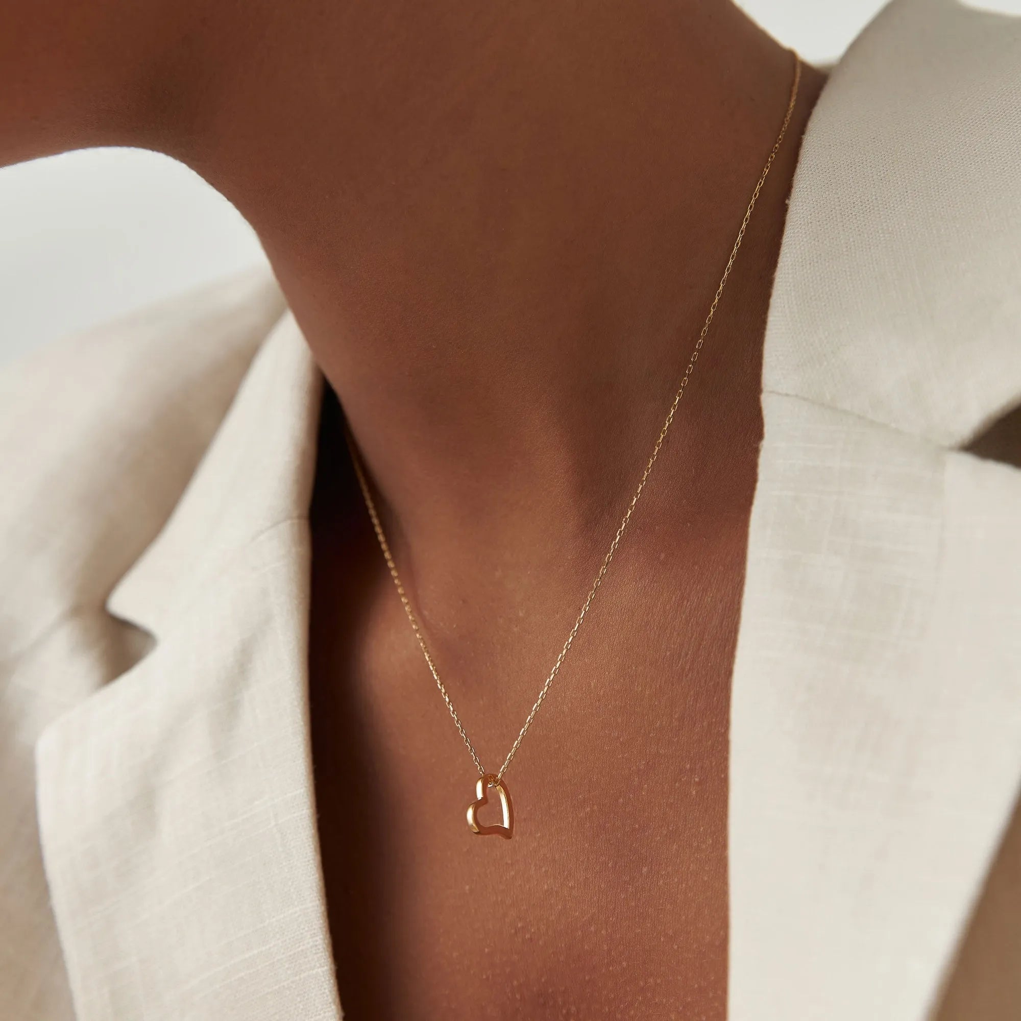 14k Solid Gold Open Heart Charm Pendant Necklace