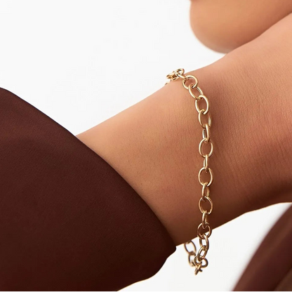 14k Yellow Gold Oval Link Cable Chain Bracelet