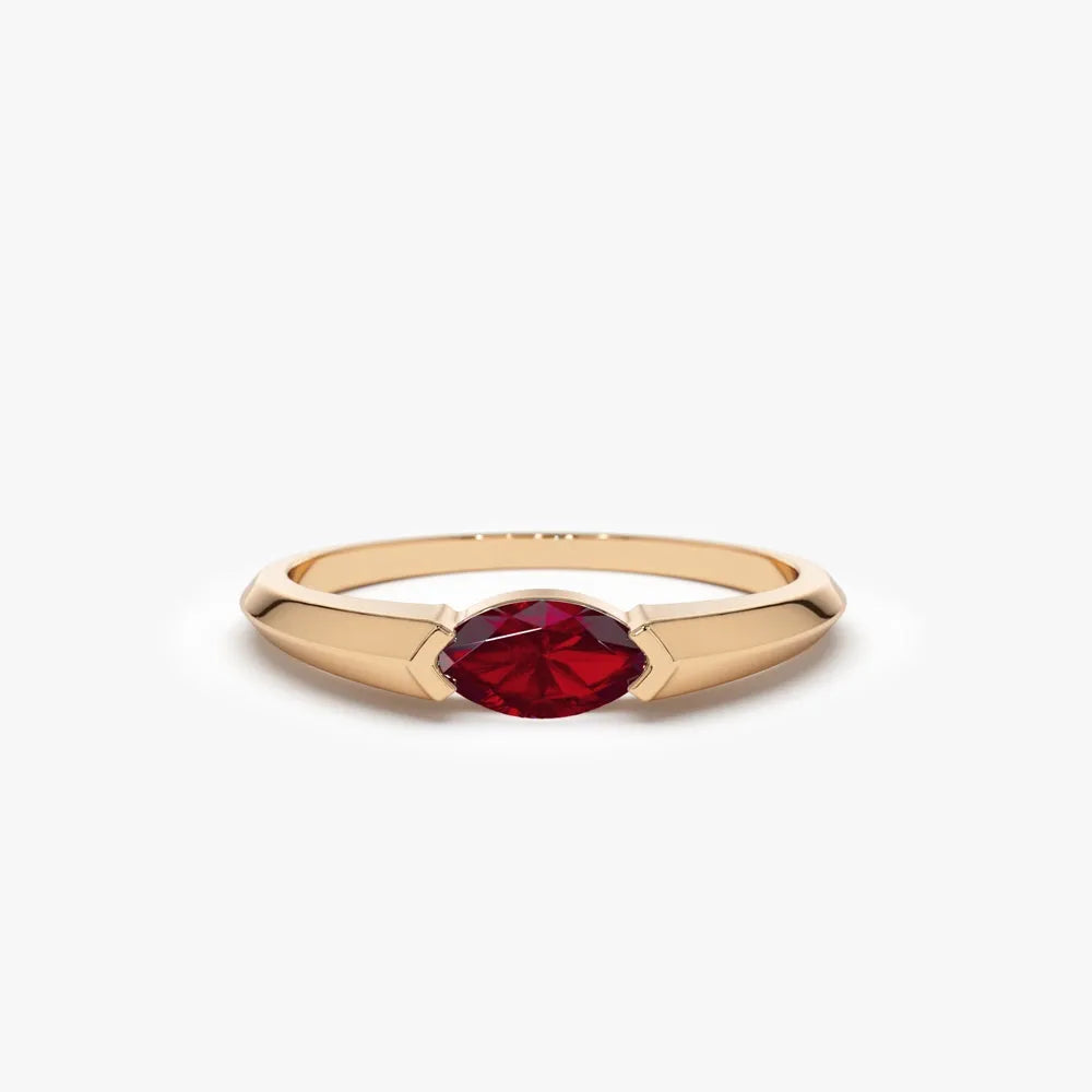 14k Gold Natural Ruby Marquise Cut Horizontal Ring 0.27 ctw