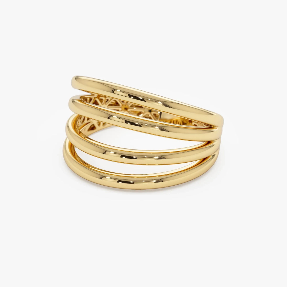 14k Gold Four Band Statement Ring Wide Multi Layer Style