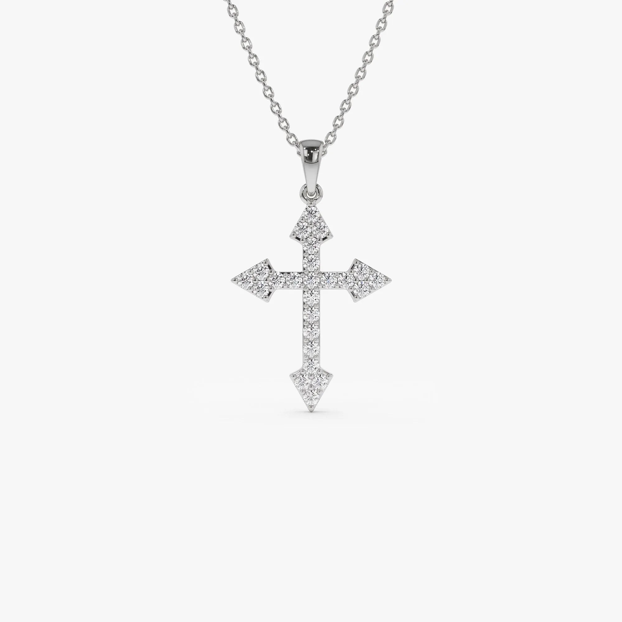 14K Solid Gold 0.45 CTW Round Diamond Cross Charm Necklace