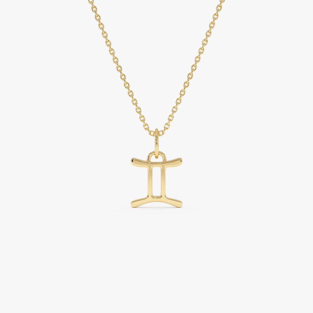 14k Solid Gold Gemini Zodiac Charm Pendant Necklace