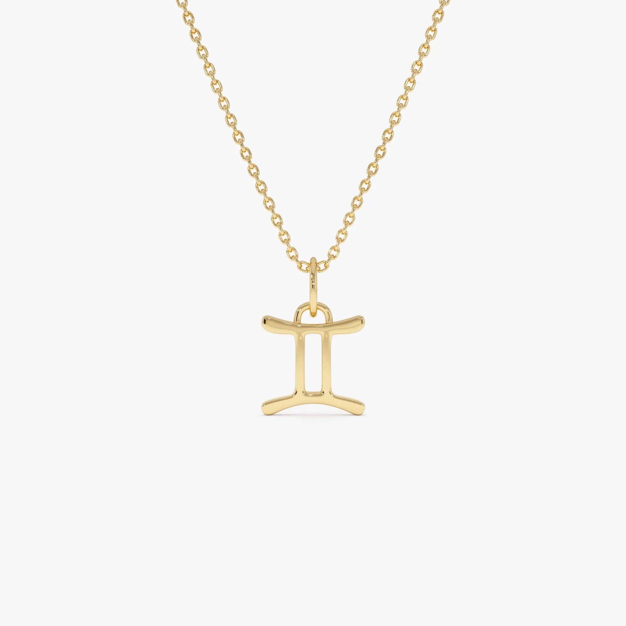 14k Solid Gold Gemini Zodiac Charm Pendant Necklace