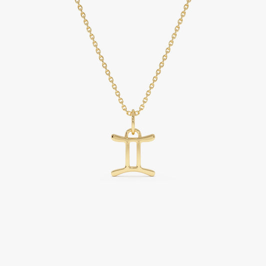 14k Solid Gold Gemini Zodiac Charm Pendant Necklace