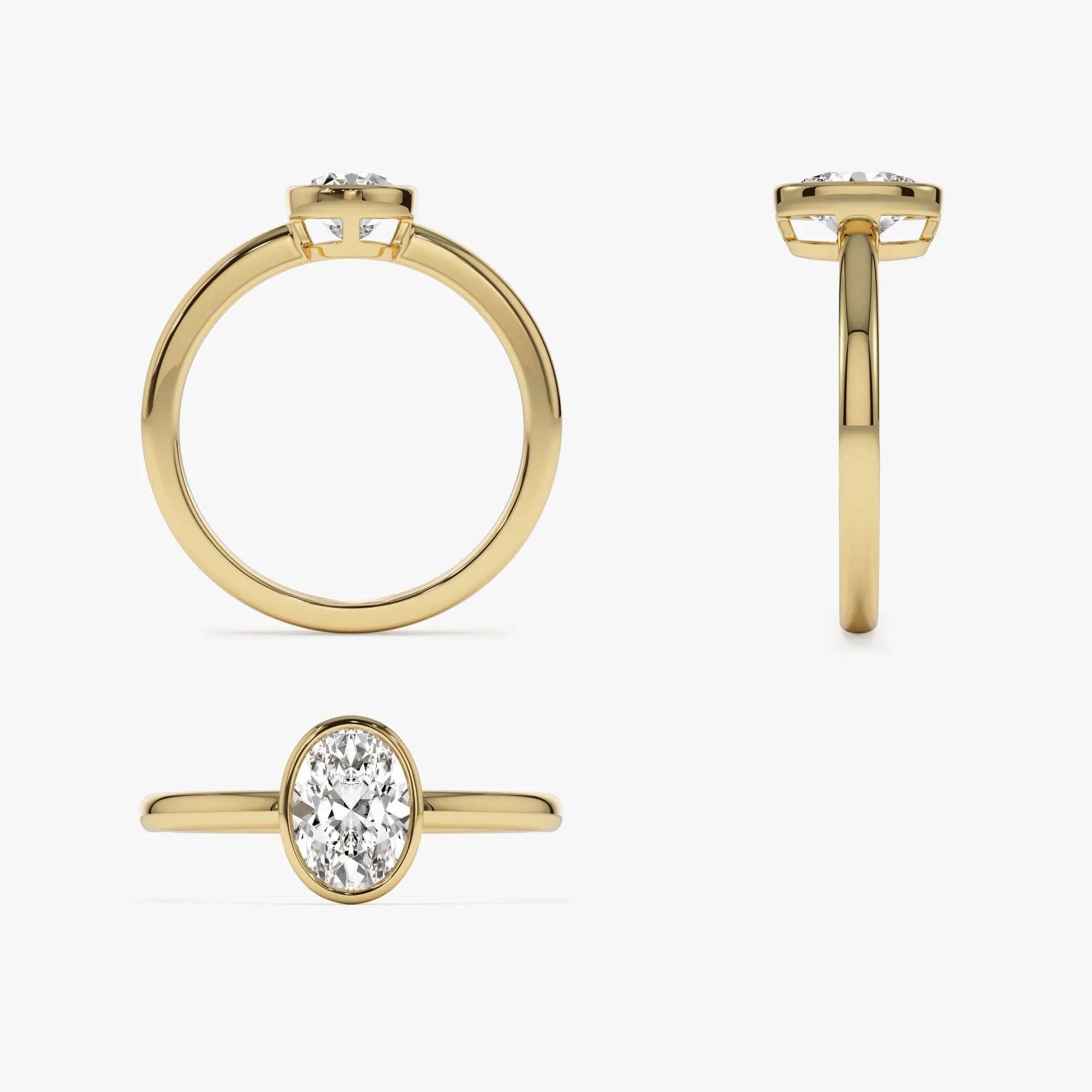 14k Gold Lab Grown Diamond Oval Bezel Setting Engagement Ring 0.75 to 1.50 ctw