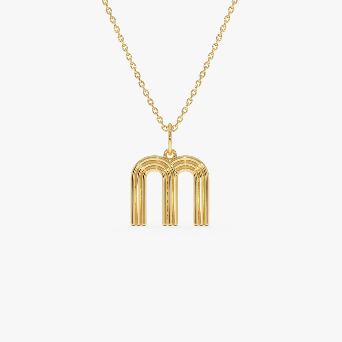 14k Solid Gold Triple Line Initial Pendant Necklace