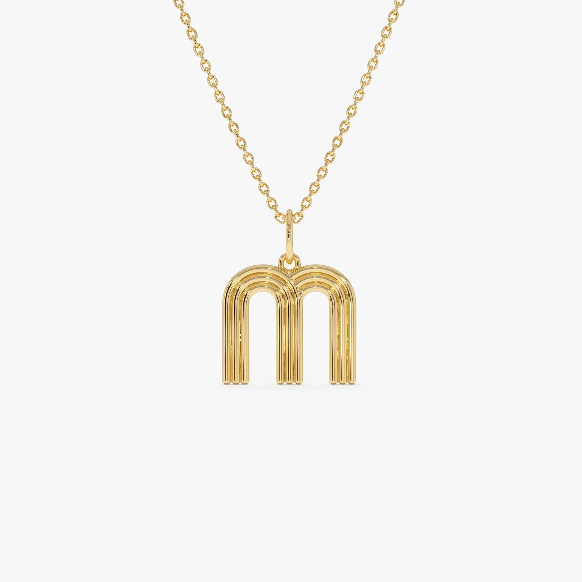 14k Solid Gold Triple Line Initial Pendant Necklace