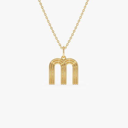 14k Solid Gold Triple Line Initial Pendant Necklace