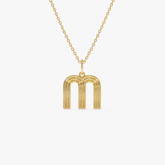 14k Solid Gold Triple Line Initial Pendant Necklace