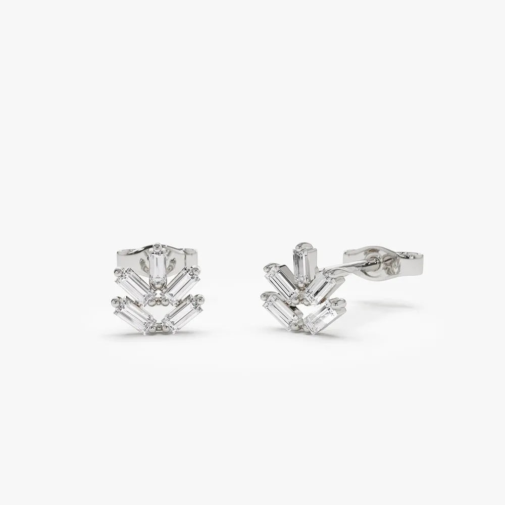 14k Gold Diamond Baguette Cut Minimal Stud Earrings 0.28 ctw