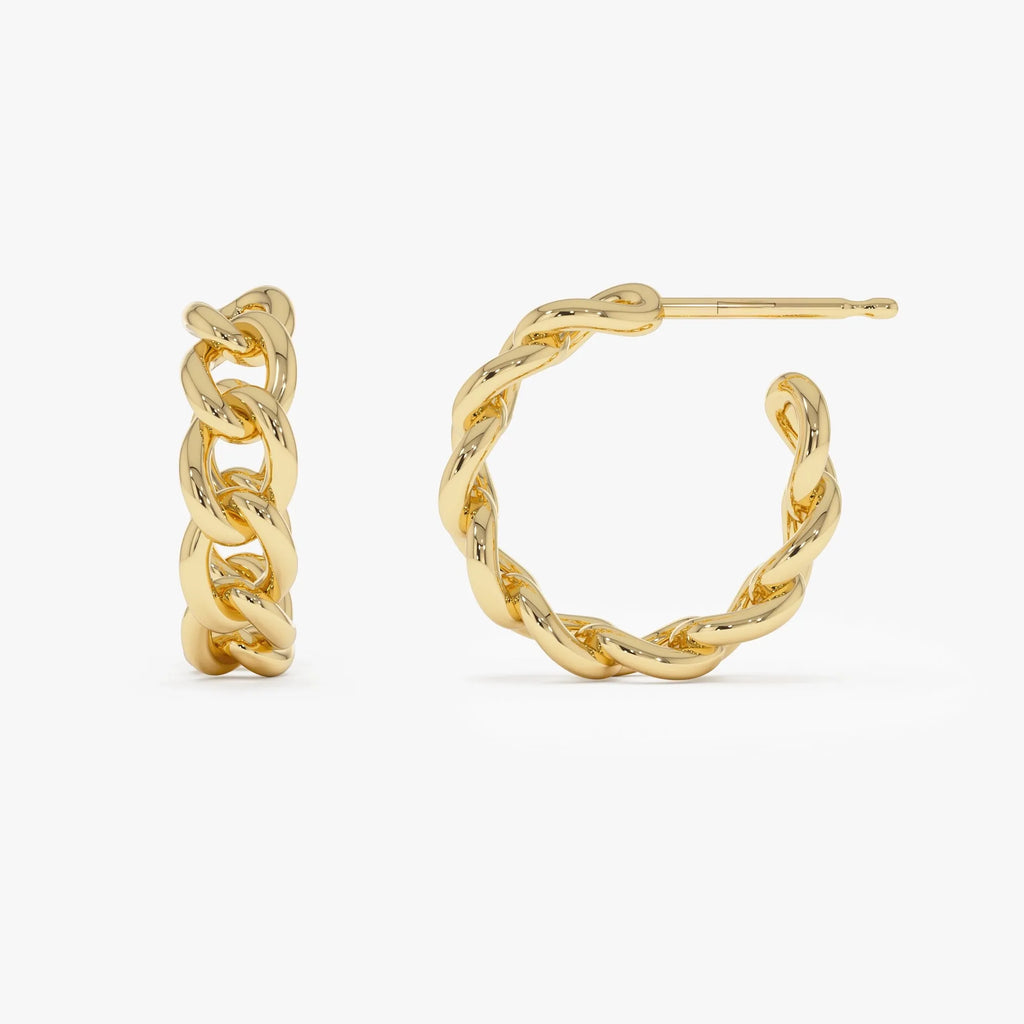 14k Yellow Gold Chain Link Statement Hoop Earrings 20mm 5mm Width