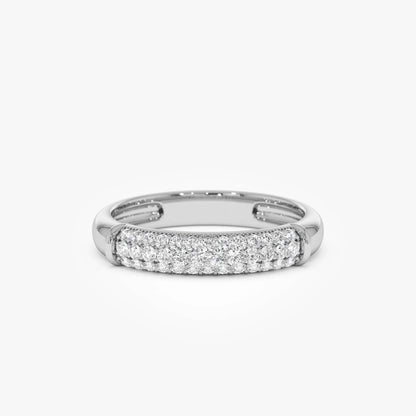 14K Solid Gold Round Diamond 0.30ctw Three Row Pave Band