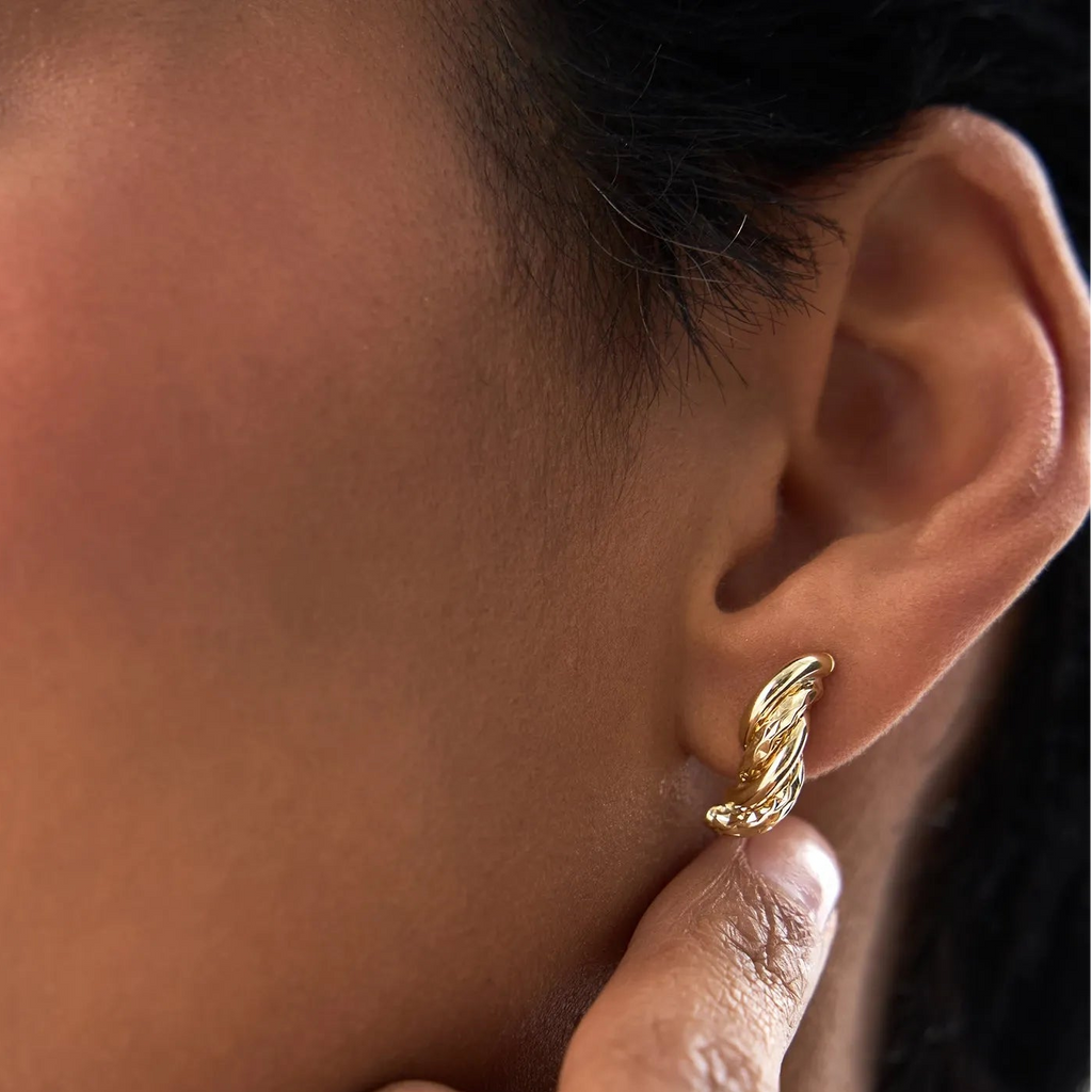 14k Yellow Gold Twisted Curve Earrings 16mm Length 5.75mm Width