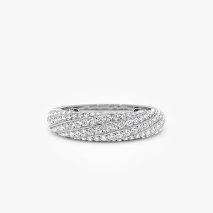 14K Solid Gold Round Diamond 0.85 Carat Pave Unique Twist Design Ring