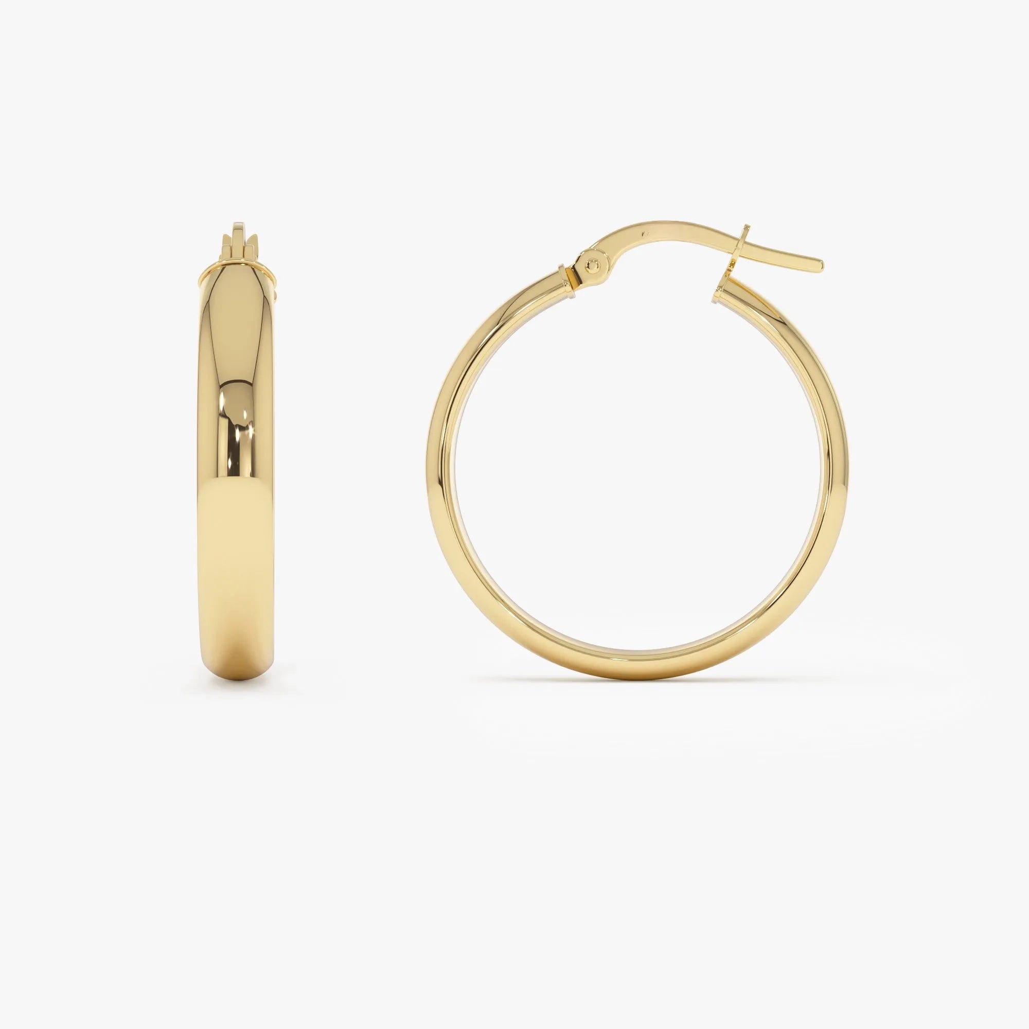 14k Yellow Gold Medium Hoop Earrings 4mm Width 23mm Diameter