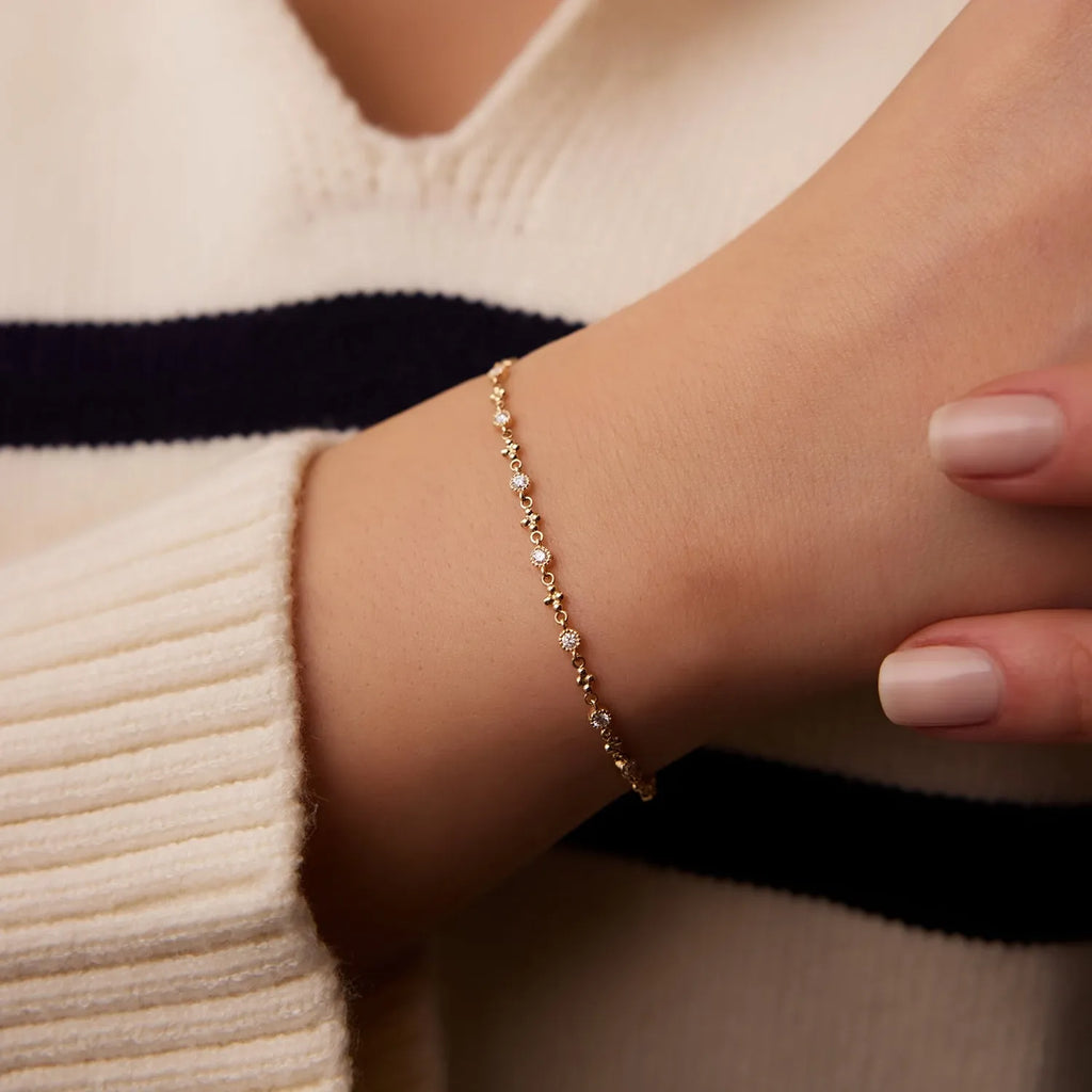 14K Solid Gold 0.45 CTW Round Diamond Milgrain Bezel Set Bracelet