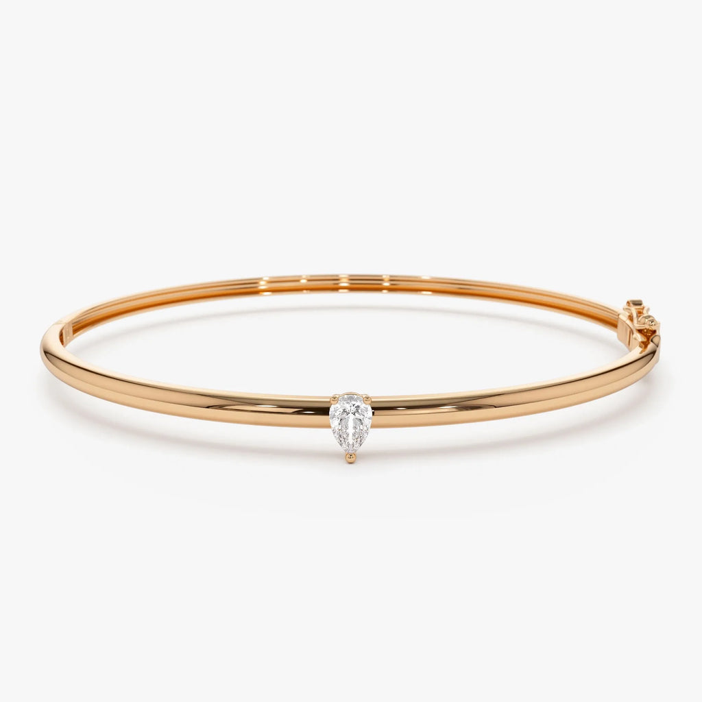 14K Solid Gold 0.20 CTW Pear Shape Diamond Solitaire Bangle