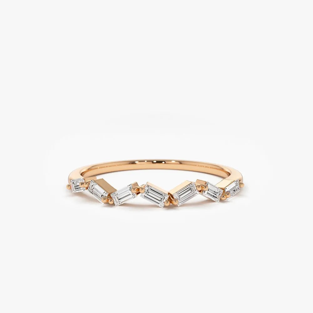 14K Gold Diamond Baguette Slanted Stacking Ring 0.23 Carat