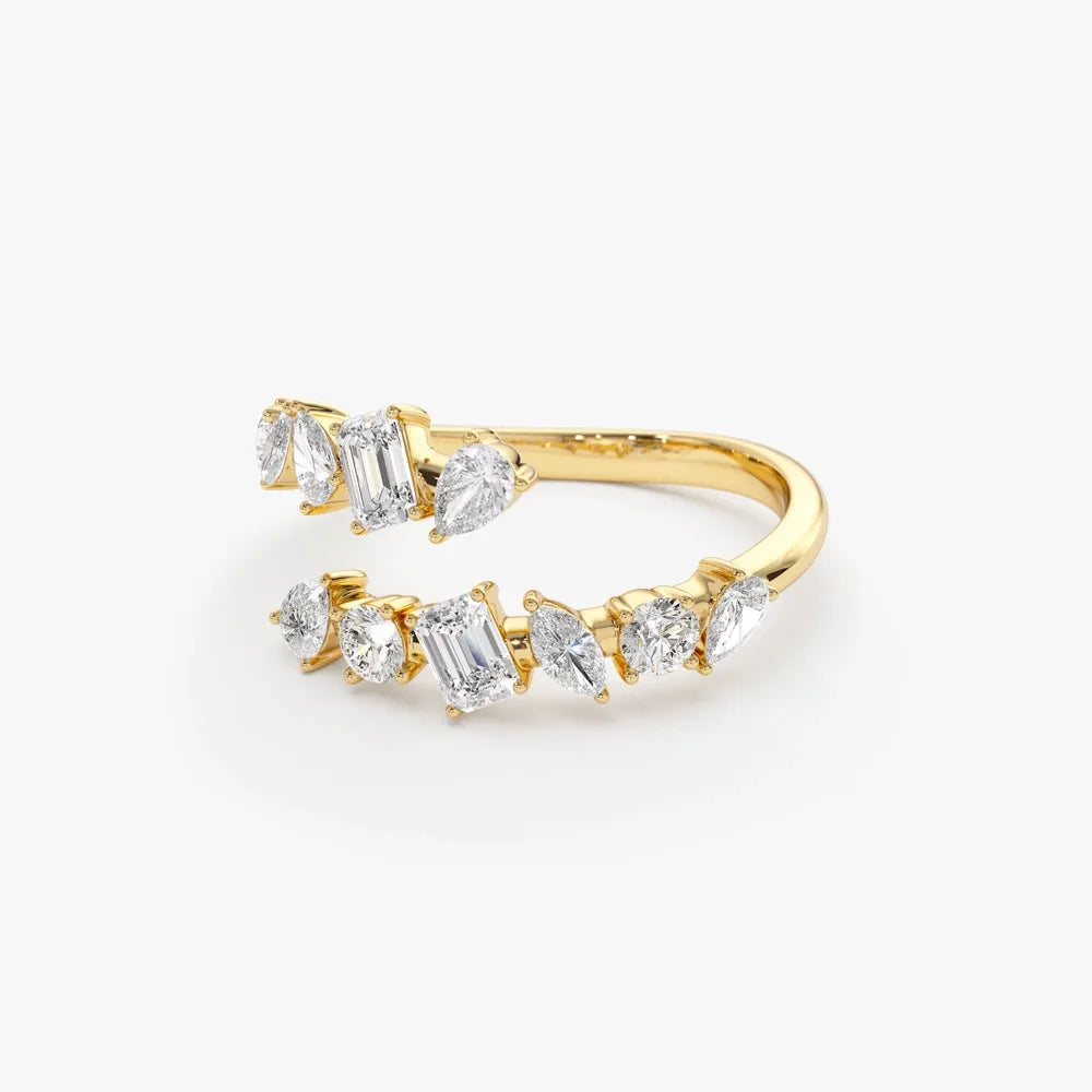 14K Solid Gold 1.01 Carat Diamond Round Pear Emerald Cut Marquise Crossover Ring
