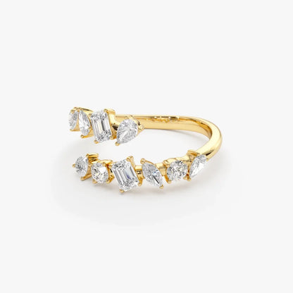 14K Solid Gold 1.01 Carat Diamond Round Pear Emerald Cut Marquise Crossover Ring