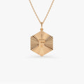 14k Solid Gold Sparkle Hexagon Disc Initial Pendant Necklace