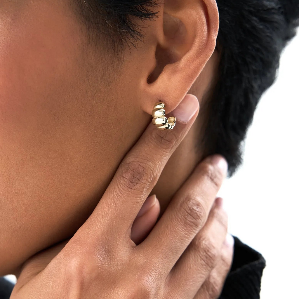 14k Gold Chunky Bubble Graduated Hoop Earrings 7mm Width