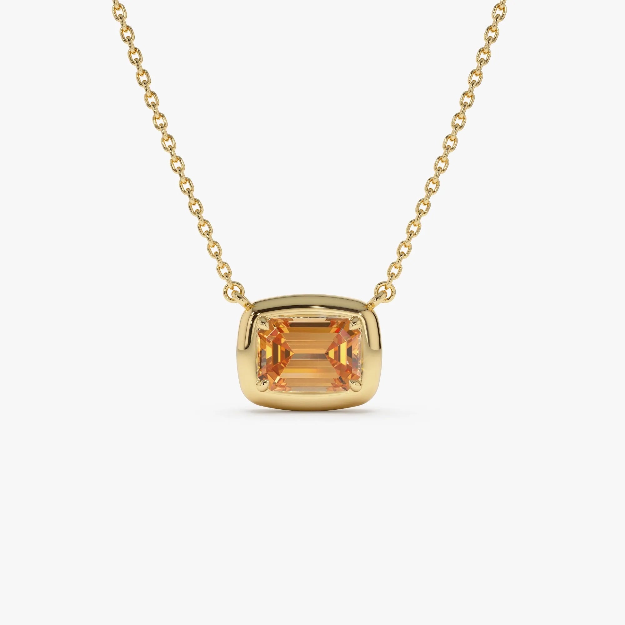 14k Solid Gold Citrine Emerald Cut Necklace 0.95 Carat Prong Setting