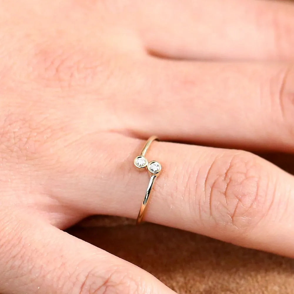14K Gold Round Diamond Bezel Set Yin Yang Bypass Ring 0.06 CTW