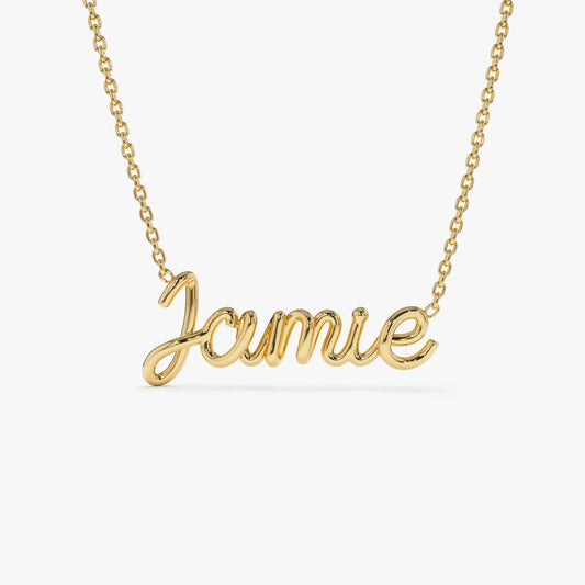 14k Solid Gold Wire Script Custom Name Personalized Pendant Necklace