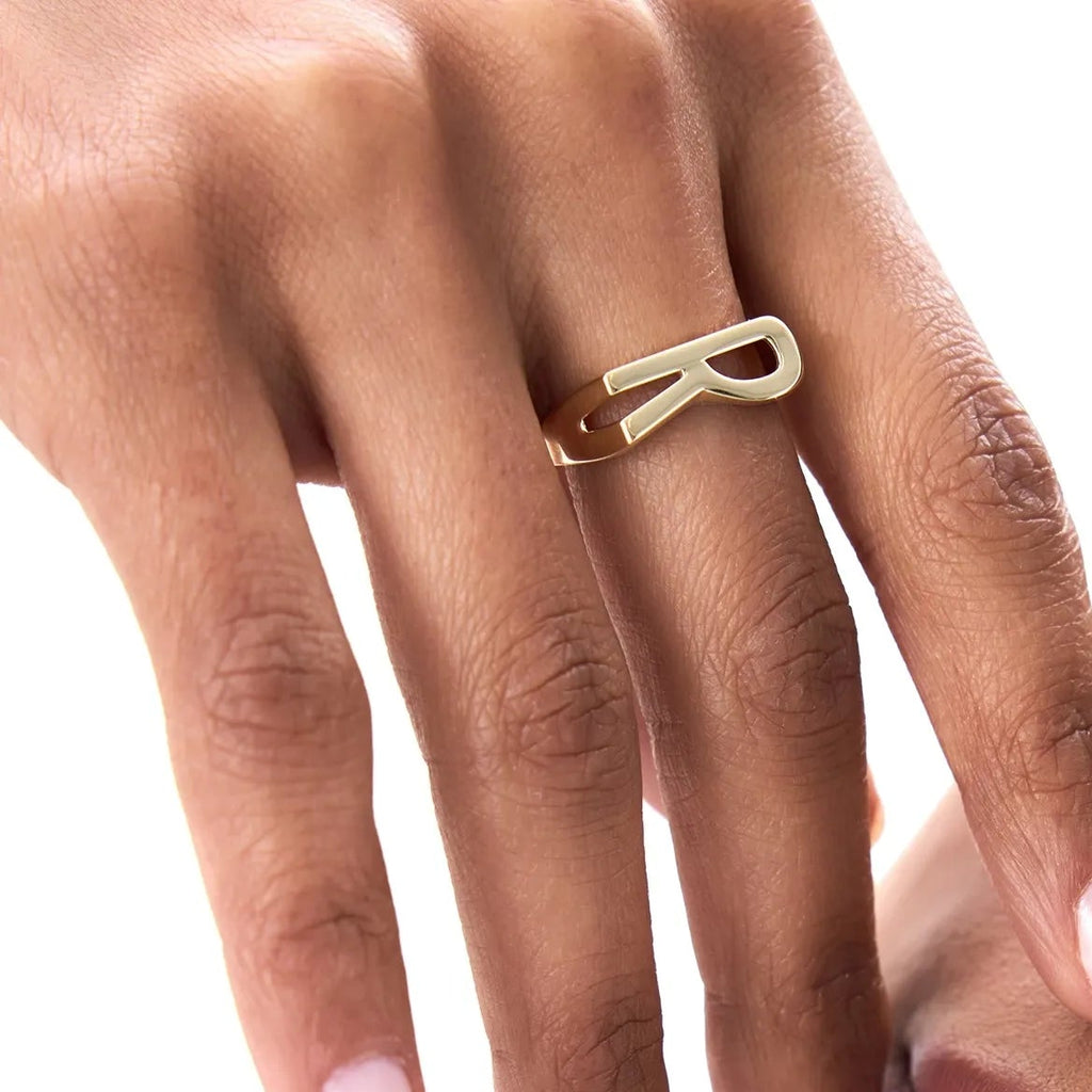 14K Gold Modern Abstract Personalized Initial Ring Custom Jewelry