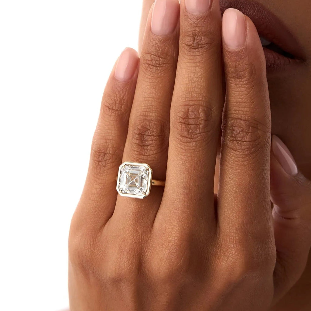 5.00 Ctw Asscher Cut Lab Grown Diamond Engagement Ring in 14K Gold