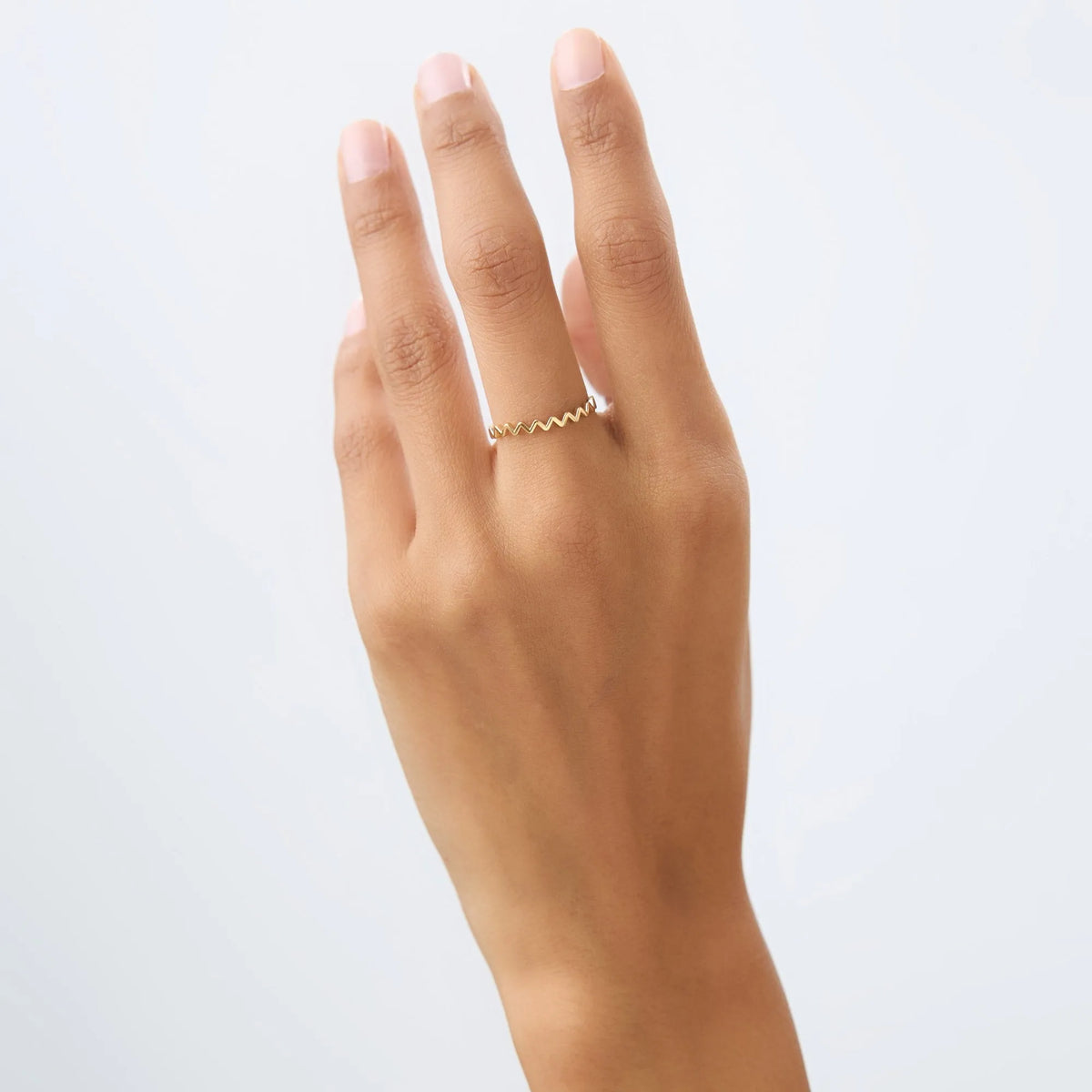 14k Solid Gold High and Low Zig Zag Stackable Band Ring