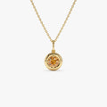 14k Solid Gold Round Citrine Charm Necklace 0.50 Carat Prong Setting