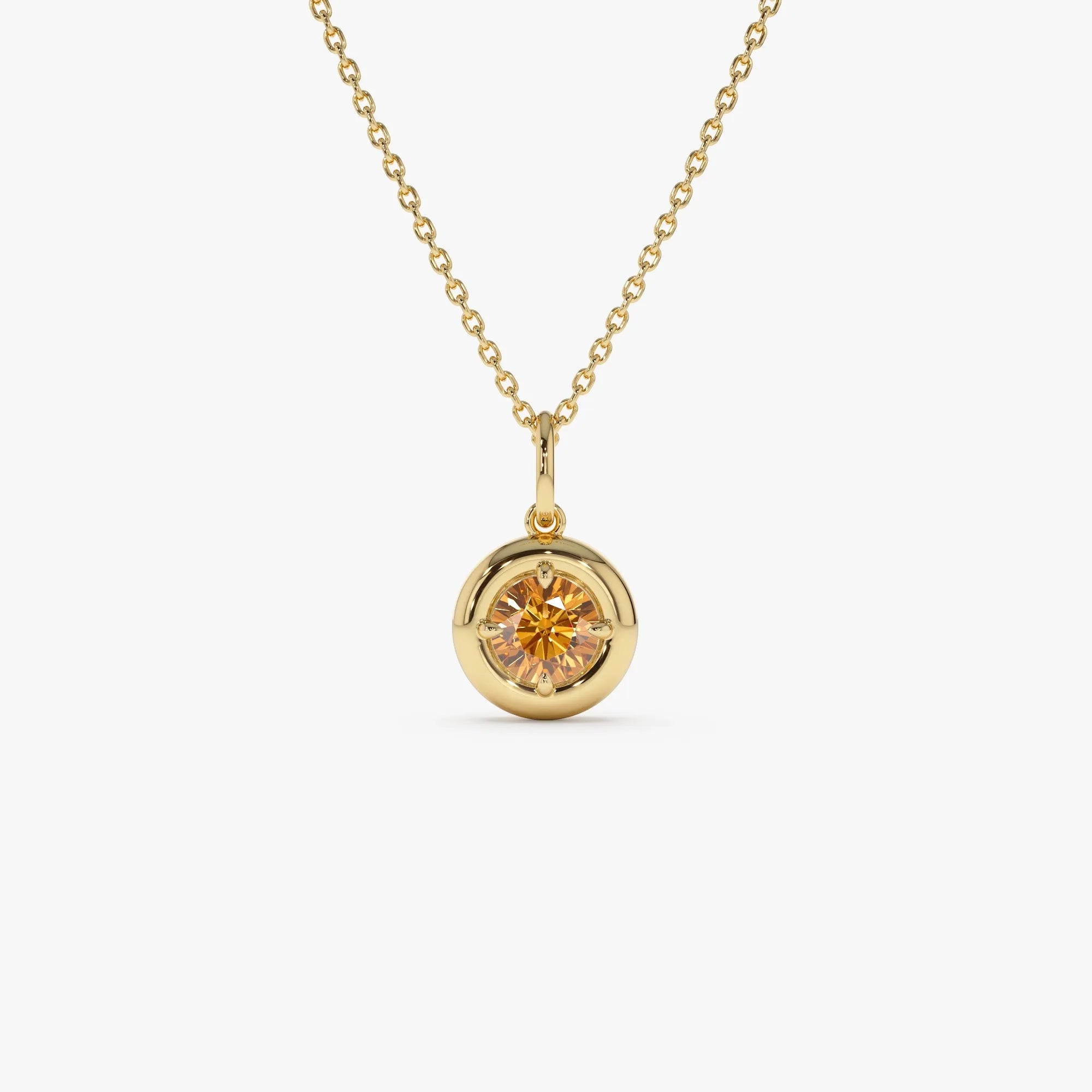 14k Solid Gold Round Citrine Charm Necklace 0.50 Carat Prong Setting