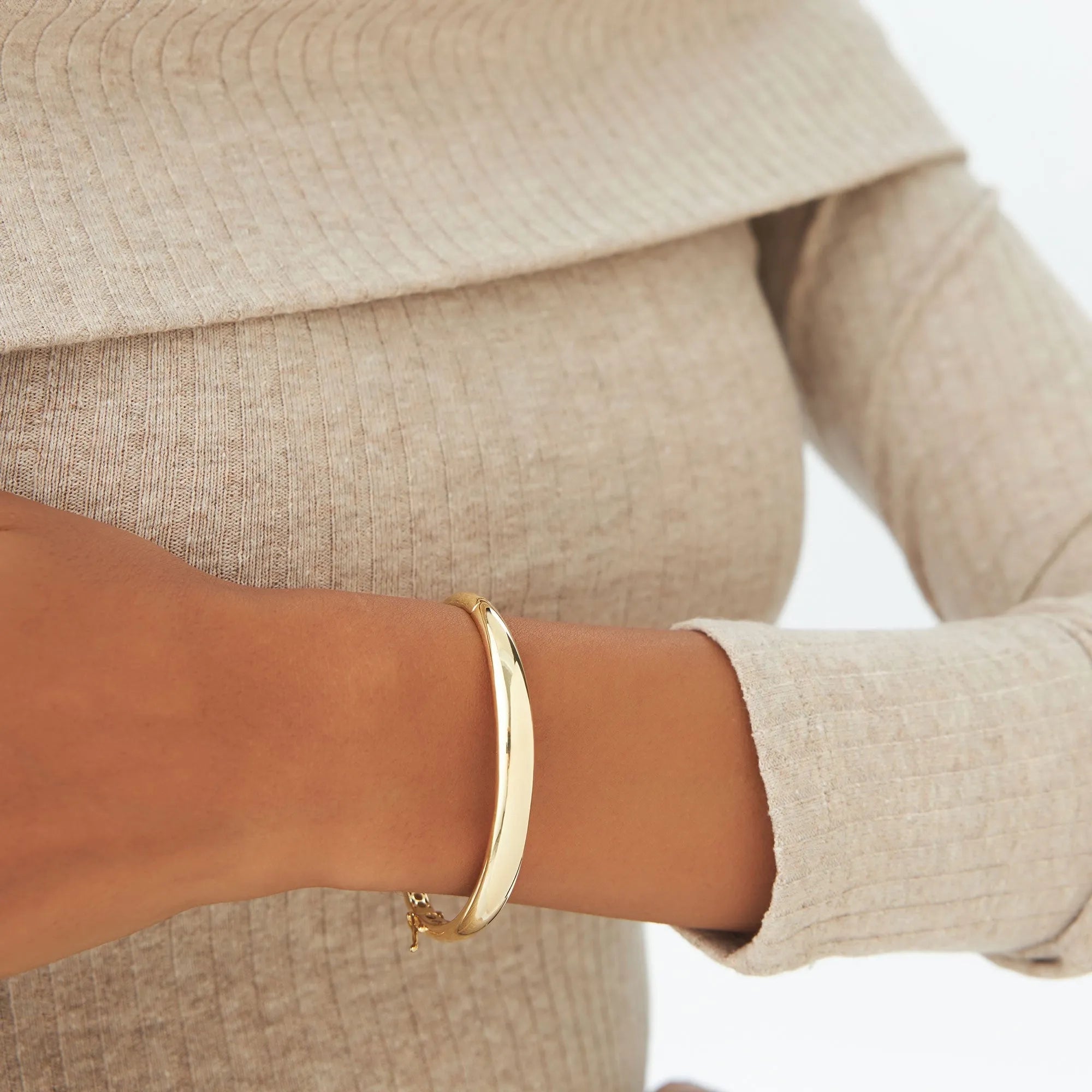 14K Solid Gold Wide Classic Dome Bangle Bracelet
