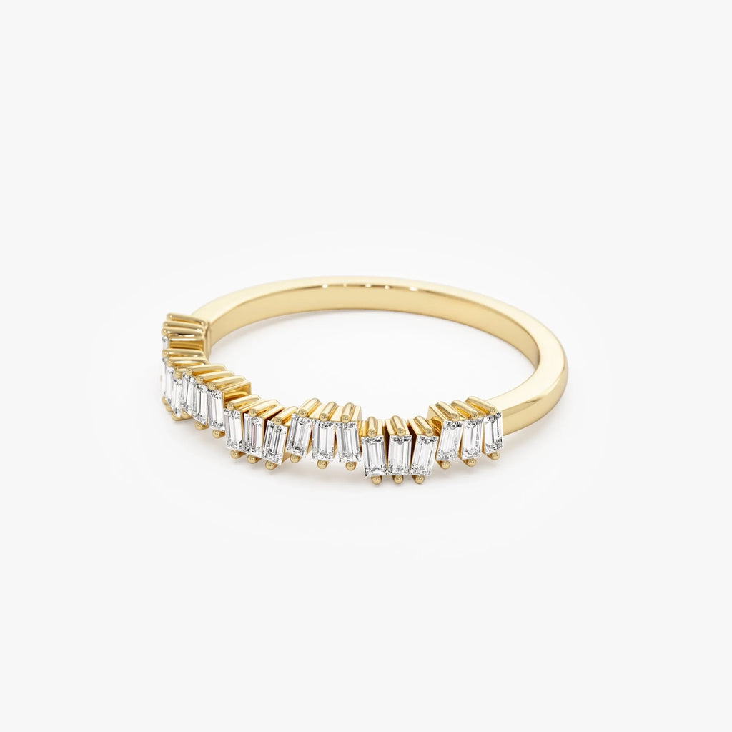 14k Gold Baguette Diamond 0.30 CTW 3mm Asymmetrical Wedding Ring