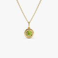 14k Solid Gold Round Peridot Charm Necklace 0.50 Carat Prong Setting