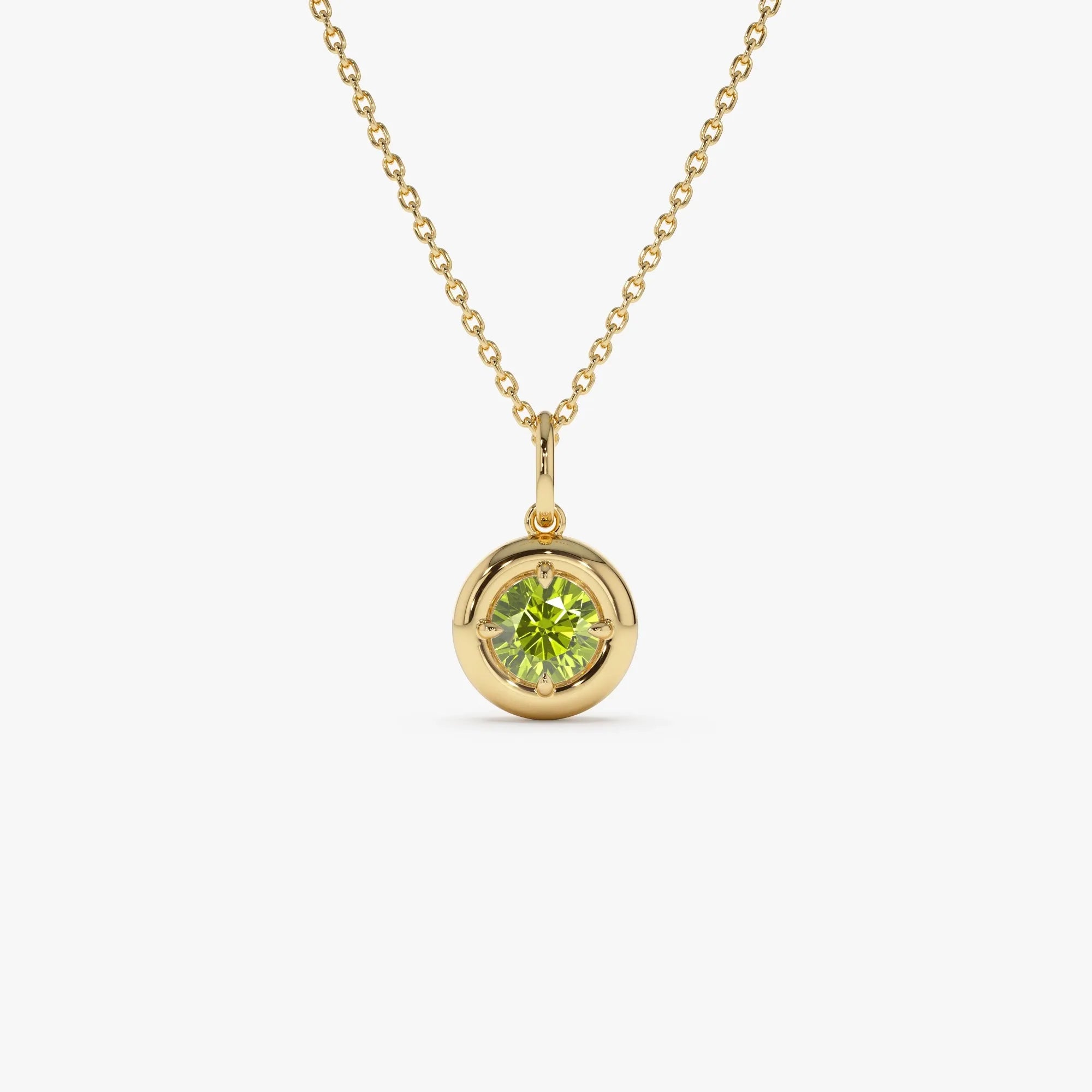 14k Solid Gold Round Peridot Charm Necklace 0.50 Carat Prong Setting